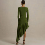 Autumn Winter Graceful Fashionable Women Slim Dress Sexy Pleated Irregular Asymmetric Maxi Dress JULISSA