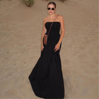 Sexy off Neck Street Loose Long Elegant Tube Top Solid Color Dress for Women LAGERFELD