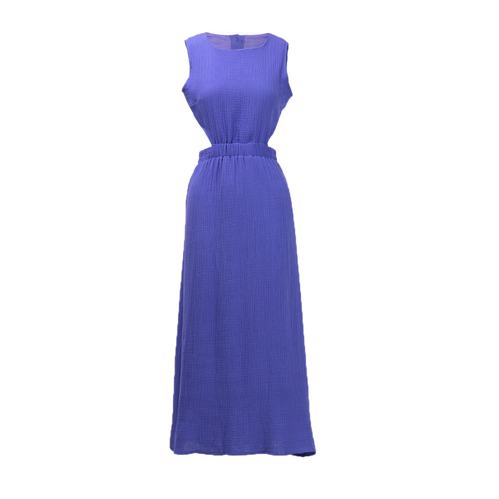 Double Layer Zou Cloth Dress Summer Casual Back Single Breasted Cropped Outfit Design Vest BlueLine