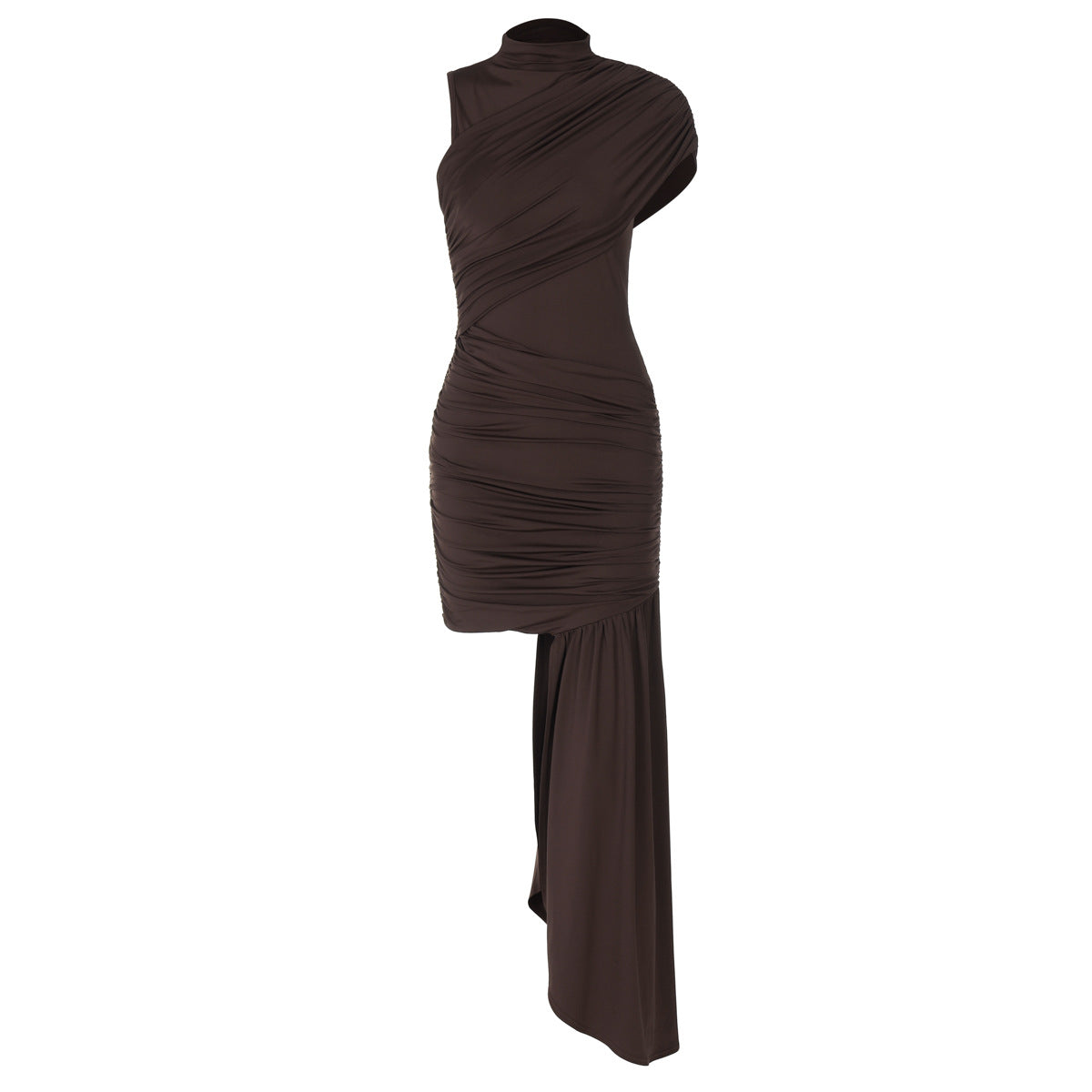 Robe asymétrique sans manches à col rond et plis irréguliers pour femme, vêtement printemps-été