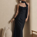 Strap Maxi Dress Summer Halter Strap Fishtail Polka Dot Maxi Dress BlueLine