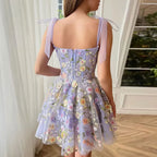 Women Three Dimensional Floral Embroidered Sheath Sexy Cami Dress Organza SCC