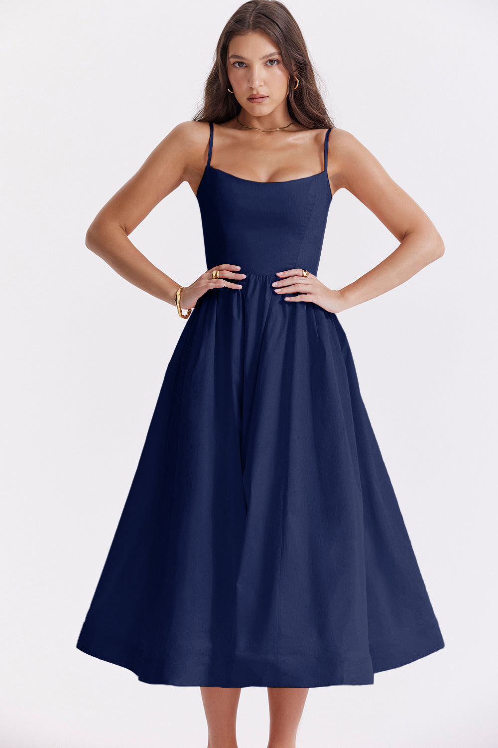 Robe trapèze sexy dos nu à bretelles spaghetti pour femme, couleur unie, grande taille