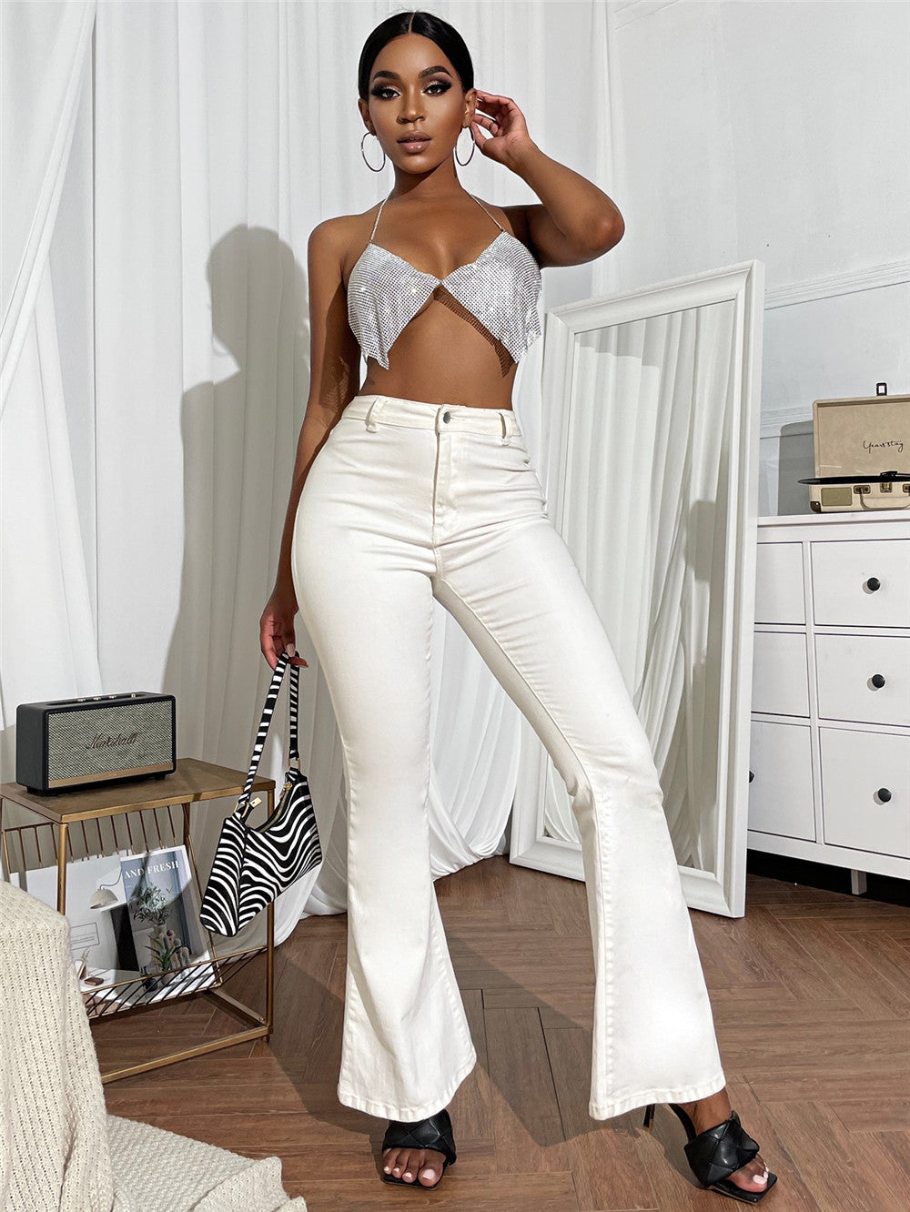 Nightclub Metal Chain Sequin Sling Tube Top Hadid