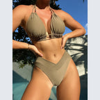 Sexy Bikini Women Fission Swimsuit Nylon Solid Color Swimwear Bikini Kaijea
