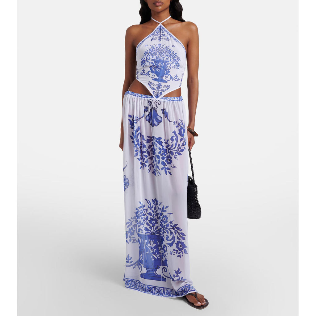 Halter Strap Sexy Backless Dress Beach Vacation Seaside One-Piece Chiffon Export Thunder