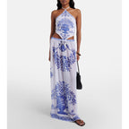 Halter Strap Sexy Backless Dress Beach Vacation Seaside One-Piece Chiffon Export Thunder