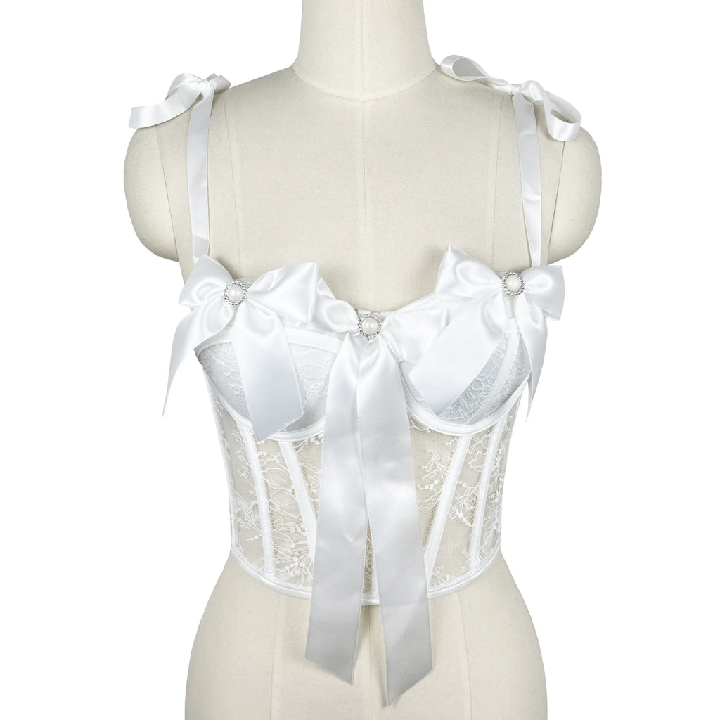 Lace Bow Boning Corset Bra Sexy Slimming Fish Hanging Tube Top Women Short Camisole Strap Kanuner