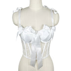 Lace Bow Boning Corset Bra Sexy Slimming Fish Hanging Tube Top Women Short Camisole Strap Kanuner
