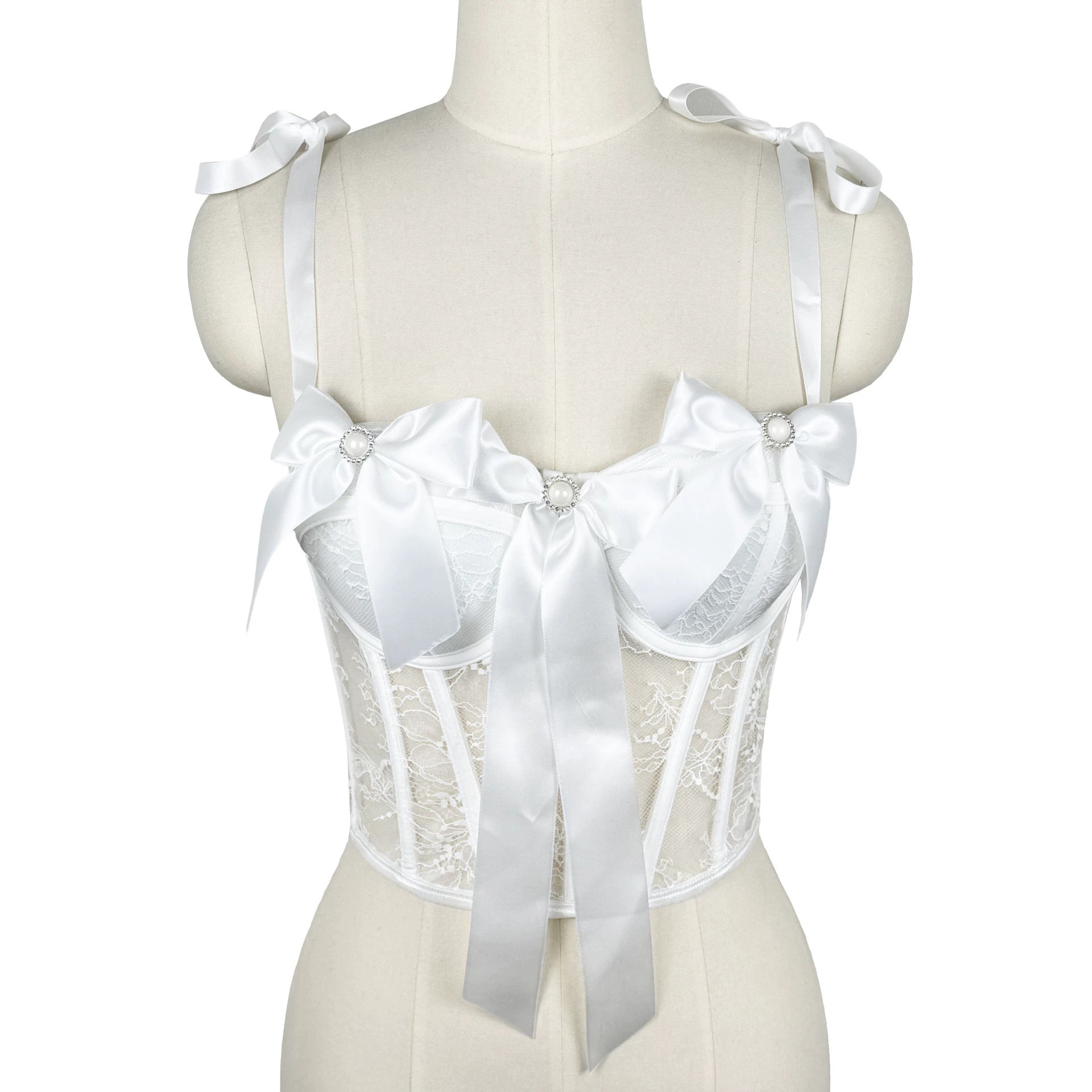 Lace Bow Boning Corset Bra Sexy Slimming Fish Hanging Tube Top Women Short Camisole Strap Kanuner