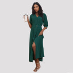 Summer Women Middle Sleeve Green Dress with Belt HUNDRED