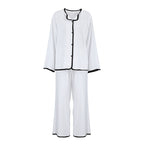 Fall Modal Color Contrast Patchwork Home Wear Women Long Sleeved Trousers Comfortable Pajamas
