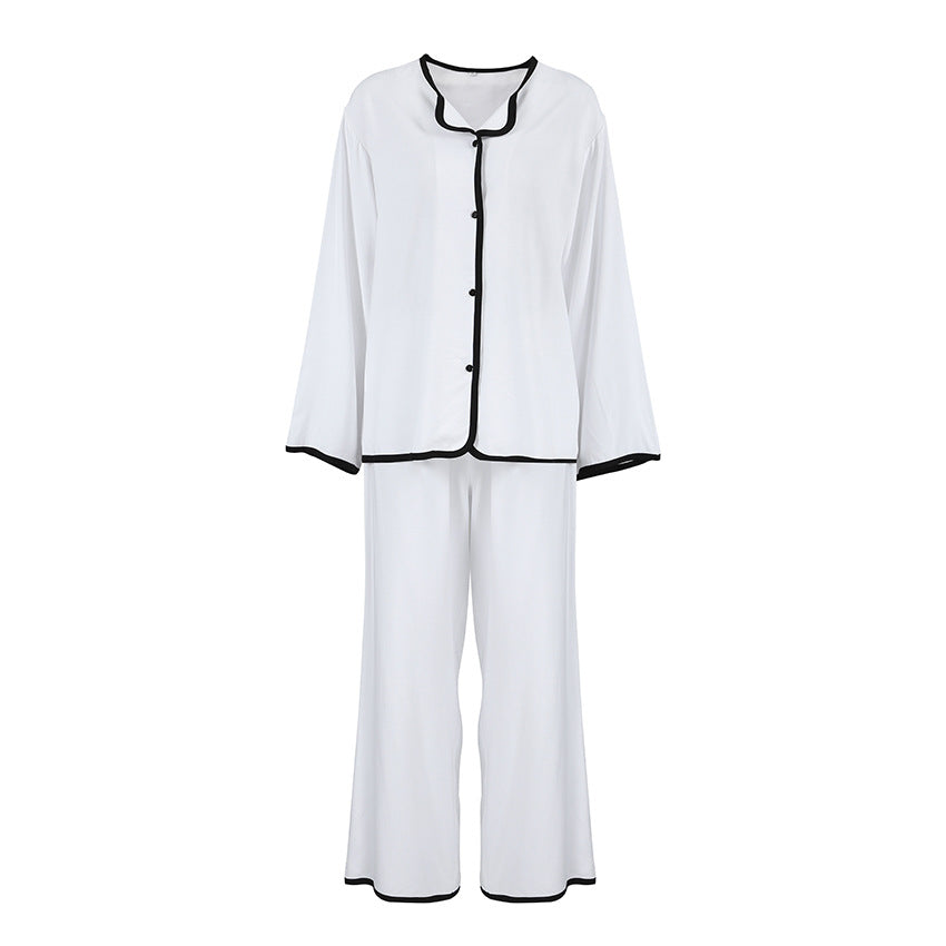 Pijamas cómodos de manga larga para mujer, ropa de casa con patchwork y contraste de colores modal de otoño