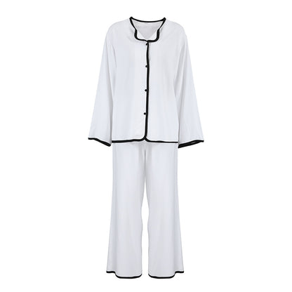Pijamas cómodos de manga larga para mujer, ropa de casa con patchwork y contraste de colores modal de otoño