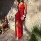 Elegant Woolen Slit Slim Fitting Dress for Women Spring Summer CKK