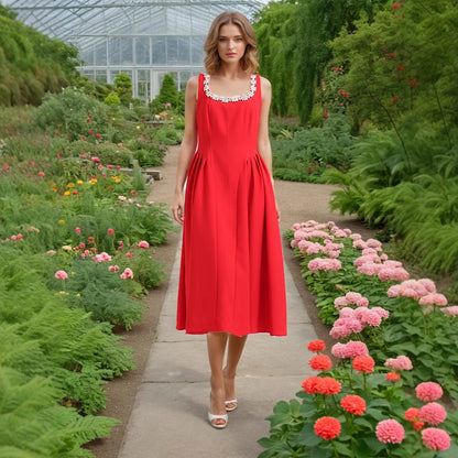 Entry Lux Elegant Dress Autumn Dinner Dress Diamond Embedded Pleating Slim Slimming Dress Women Sailfish