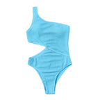 Traje de baño arrugado Champray sexy siamés bikini de un hombro traje de baño mujeres bikini
