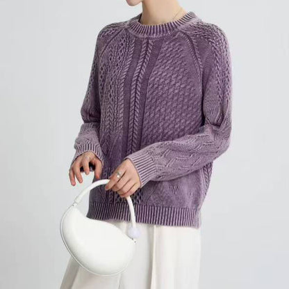 Suéter grueso con cuello redondo y parte inferior holgada para mujer, otoño e invierno, torcido
