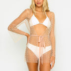 Vestido playero tipo cárdigan con cinturón y mangas acampanadas para mujer, primavera y verano