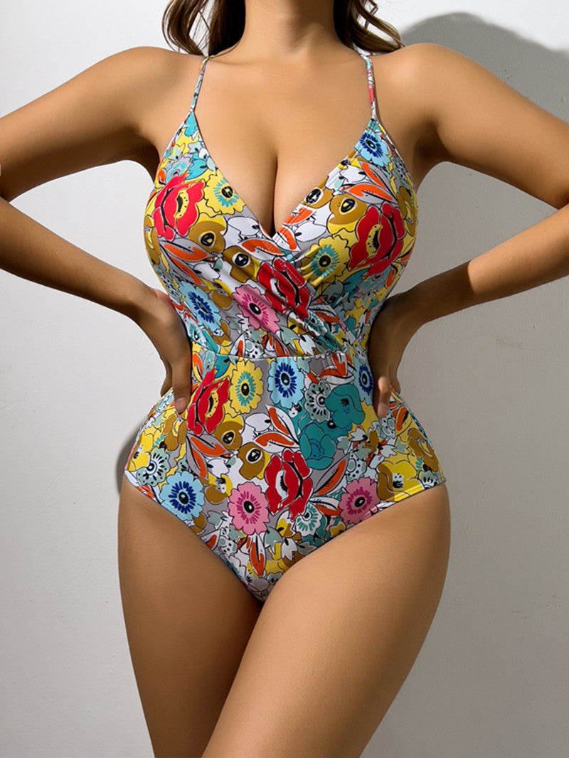 Traje de baño sexy sin espalda con estampado floral