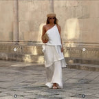Autumn Winter Dress Multi Layer One Shoulder off Shoulder Multi Layer Maxi Dress XUYUN
