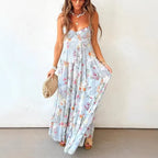 Bohemian Sling Floral Large Swing Dress Summer Chiffon Vacation Loose Flowy Dress Gemi