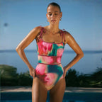 Swimsuit Bow Suspenders Blooming One Piece Swimsuit Women ShineRealm