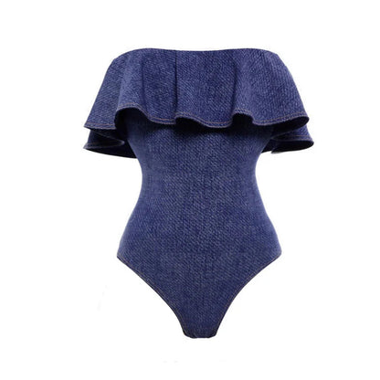 Cowboy Siamese Women Swimsuit European, French Retro Cover Belly Slimming Swimsuit Vacation Beach Dress