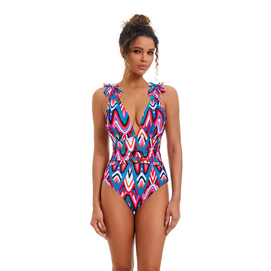 Traje de baño sexy de primavera para mujer, traje de baño con estampado conservador, conjunto de falda cruzada