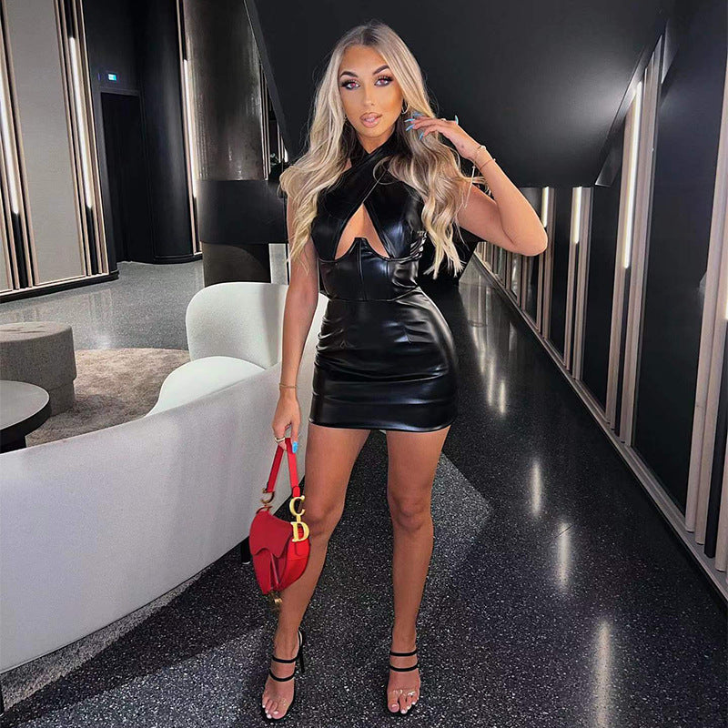 Autumn Winter Popular Halter Sexy Topless Slimming Sheath Sleeveless Dress Women SaturdayNight