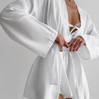 Summer Chiffon Long Sleeved Sexy Underwear Slit Shorts Three Piece Pajamas Cool Feeling Home Wear
