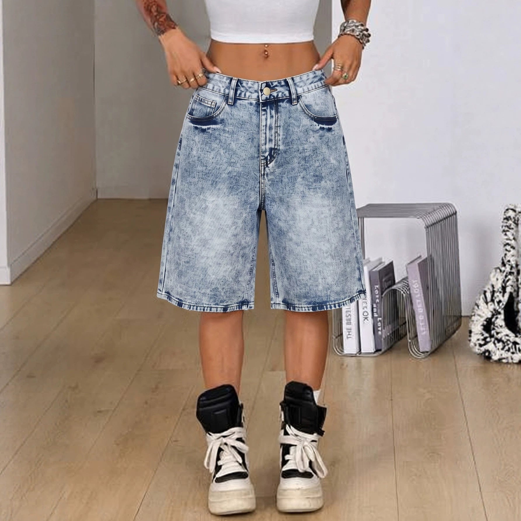 Summer Denim Shorts Women Trendy Casual All Matching Loose Shorts JinRen