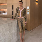 French Women Clothing Summer Mesh Patchwork Sexy Top Slim Fit See through Shorts Set BULLINGER