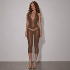 Fall Women Clothing Halter Backless Low Collar Top Sexy Low Waist Cropped Pants Set Dores