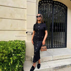 Spring Autumn Slim Fit Slimming Knitted Short Sleeve Dress Oudiya