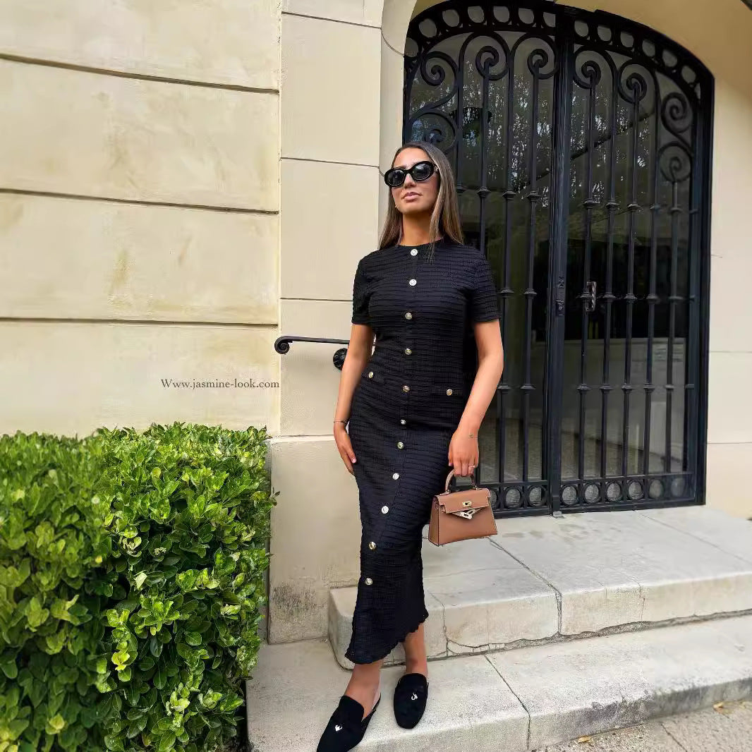Spring Autumn Slim Fit Slimming Knitted Short Sleeve Dress Oudiya