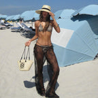 Sexy Backless Halter Lace up Three Point Bikini Lace Stitching Trousers Suit Split Swimsuit for Women Thunder