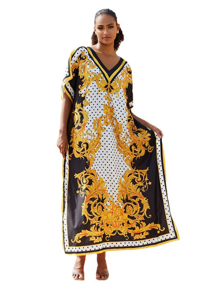Positioning Printing Ethnic Beach Cover up Loose Robe Sun Protection Shirt Beach Cover Up