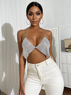Nightclub Metal Chain Sequin Sling Tube Top Hadid