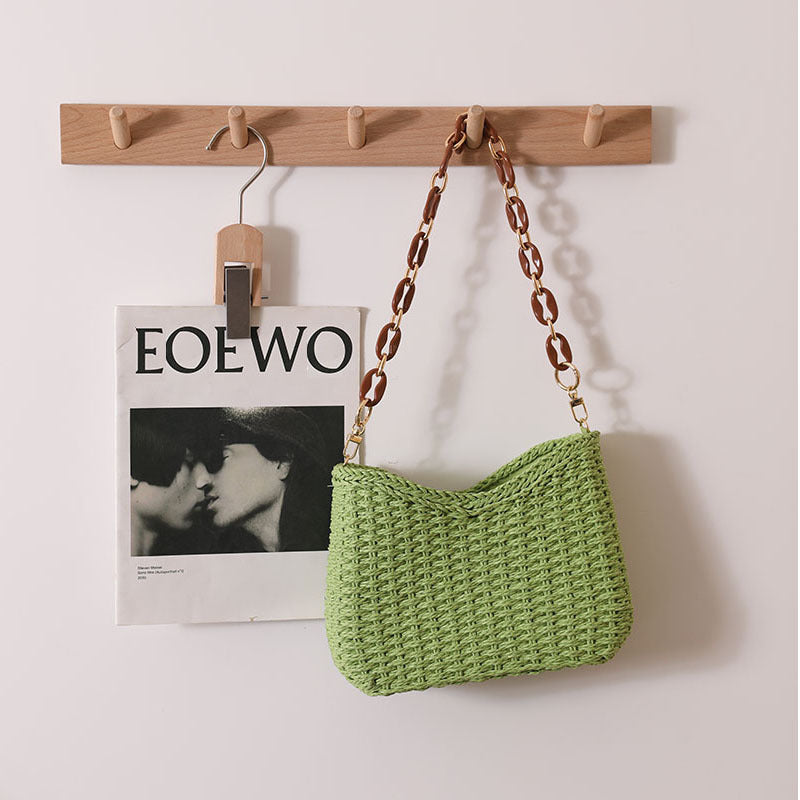 Fresh Purple Straw Bag Woven Bag Women Bag Shoulder Solid Color Straw Bag Seaside Vacation Beach Bag EaseWoven