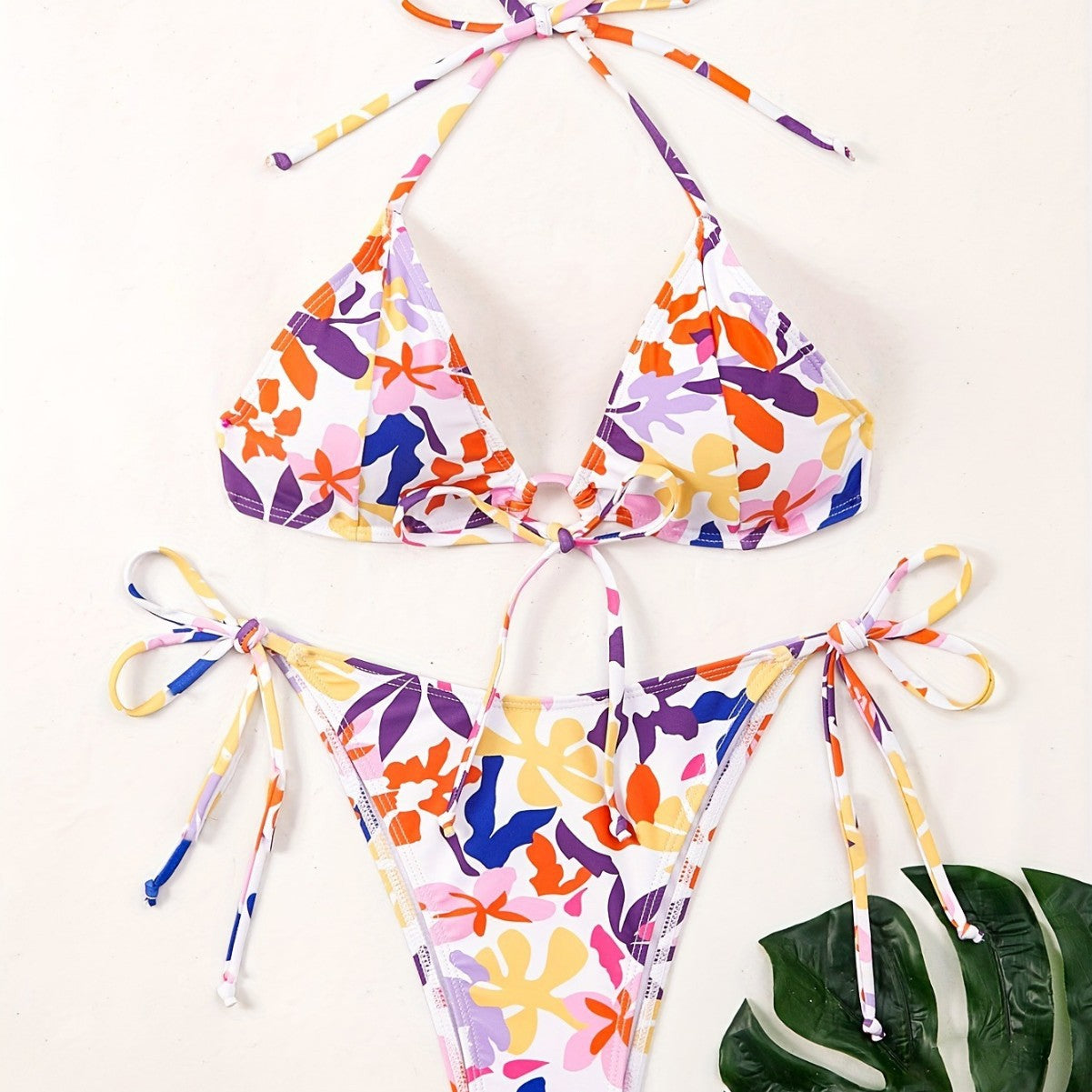 Women Clothing Big Floral Print Halter Sexy Push up Swimsuit Women Bikini MagicSwing