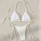 Lace up Split Swimsuit Women Sexy Bikini Solid Color Spring Beach Swimsuit Bikini Alina