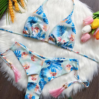 Traje de baño de bikini dividido estampado sexy de triángulo para mujer traje de baño