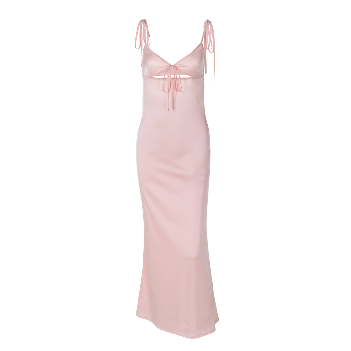 Robe d'été sexy en satin à bretelles et col en V, sans manches, à nouer soi-même, pour femme