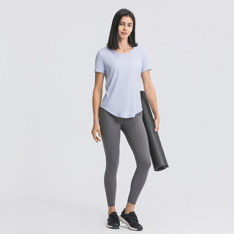Summer Simple Loose-Fitting Sanding Yoga Short Sleeve Lightweight Breathable Sports Running Fitness Clothes Women Tichin
