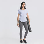 Summer Simple Loose-Fitting Sanding Yoga Short Sleeve Lightweight Breathable Sports Running Fitness Clothes Women Tichin