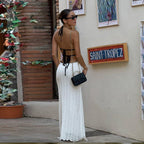 Autumn Winter Women Color Contrast V Neck Halter Lace Up Backless Knitted Dress YIMAIL