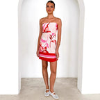 Women Dress Positioning Printed Sexy Chest Wrapped Mini Dress Zemy