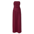 Women Clothing Summer Solid Color Tube Top off Neck Sleeveless Cold Shoulder Maxi Dress LEKINS
