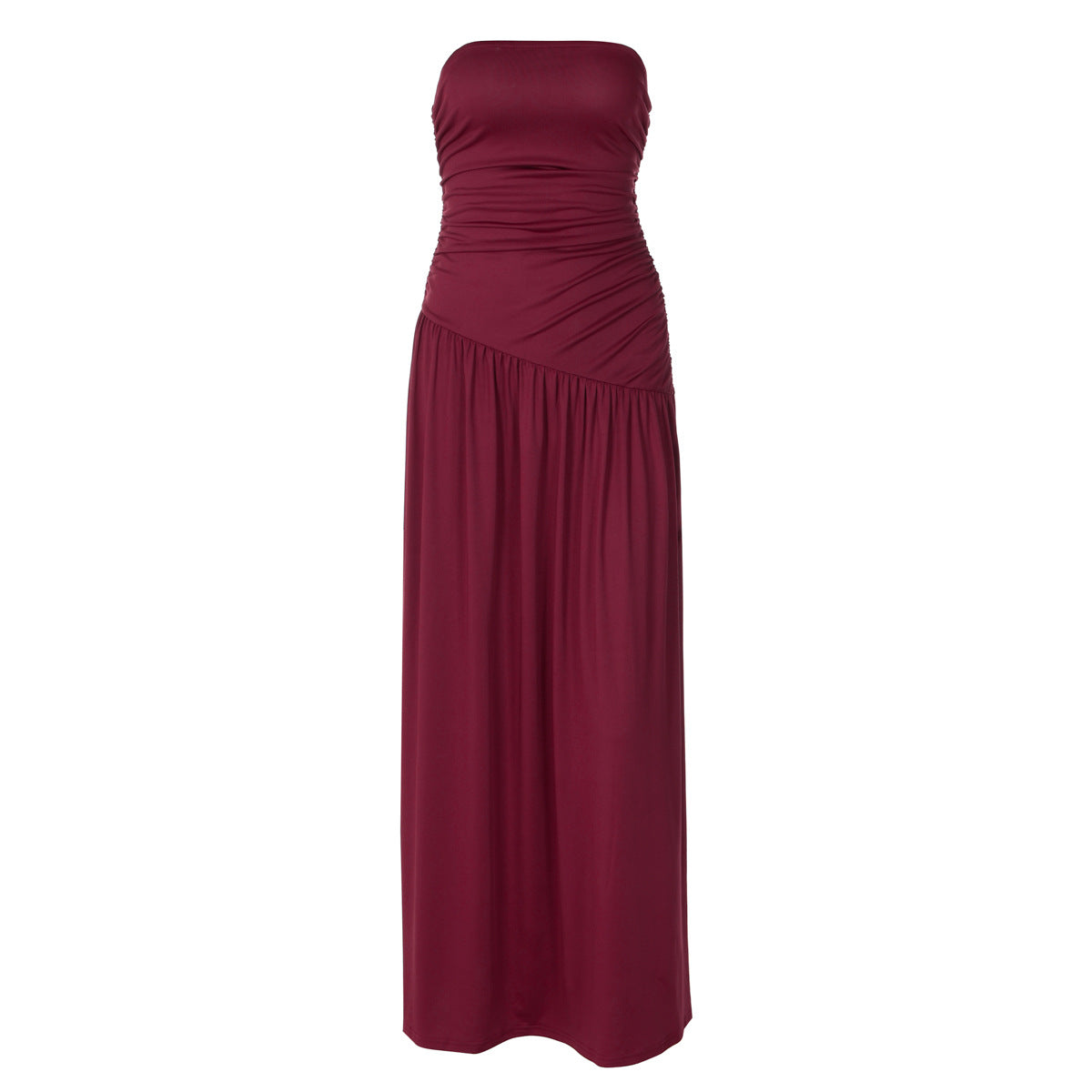 Women Clothing Summer Solid Color Tube Top off Neck Sleeveless Cold Shoulder Maxi Dress LEKINS